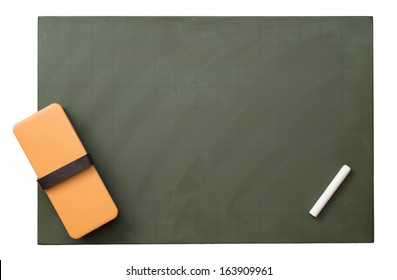 Blank Blackboard With White Chalks And Eraser