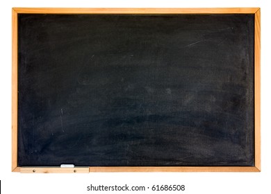 blank blackboard, wooden frame, chalk - empty chalkboard  isolated, clipping path