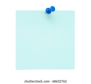 Blank Blue Post It Note With Pushpin