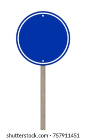 Blank Blue Road Sign Or Empty Traffic Signs Isolated On White Background. Objects Clipping Path