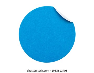 Blank Blue Round Adhesive Paper Sticker Label Isolated On White Background