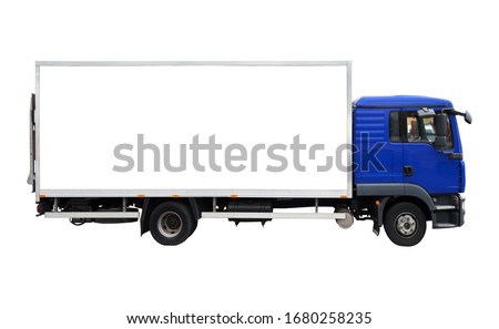 Blank blue truck isolated on a white background, truck used for transportation and cargo