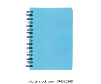 Blank Book. Blue Empty Cover Book Spiral Stationery School Supplies For Education Business Idea Book Cover Design Note Pad Memo On Isolated White Background