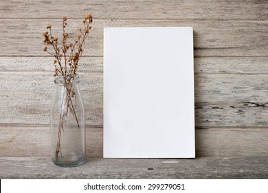 Blank Book Cover On Wood Table