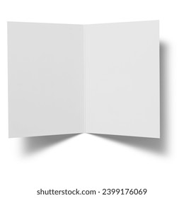 Blank book isolated on white Opened and closed blank greeting card Mockup, Top view on leaflet or invitation, 3d rendering.