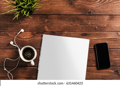 Blank Book Or Magazine Cover On Wood Background