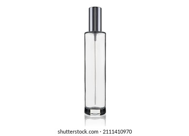 Blank Bottle For Cosmetic Products. Clear Plastic Glass Jar Container Isolated On White. Mock Up.