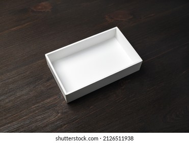 Blank Box Mockup. White Paper Box On Wood Table Background. Branding Mockup.