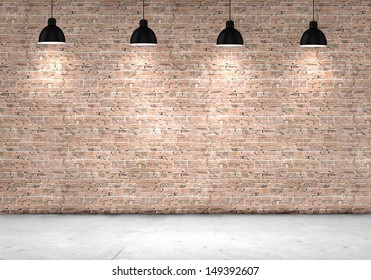 Blank brick wall with place for text illuminated by lamps above