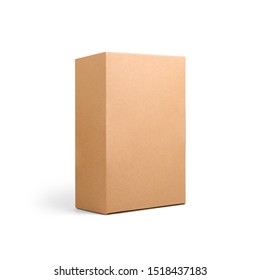 Blank Brown Cardboard Paper Box Isolated On White Background. Packaging Template Mockup Collection. Stand-up Half Side View Package