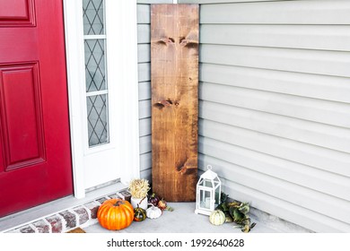 Blank Brown Large Front Porch Wood Sign With Fall Decor, Thanksgiving Mockup