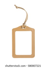 Blank Brown Luggage Tag Isolated On White, With Clipping Path