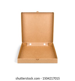 Blank brown open cardboard Pizza paper box isolated on white background. Packaging template mockup collection. Stand-up Front view package.
