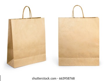 Blank Brown Paper Bag Isolated On White Background