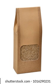 Blank Brown Paper Bag With Quinoa Beans Mockup Or Mock Up Template In Transparent Window On White Background Including Clipping Path
