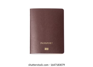 Blank Brown Passport On White Background With Clipping Path.