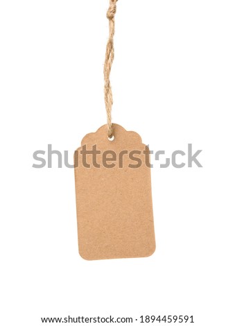 blank brown rectangular brown paper tag on a rope isolated on white background, template for price, discount