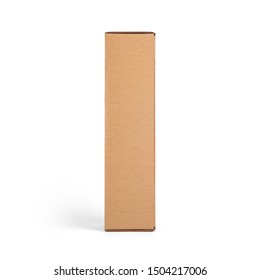 Blank Brown Tall Cardboard Wine Paper Box Isolated On White Background. Packaging Template Mockup Collection. Stand-up Front View Package.