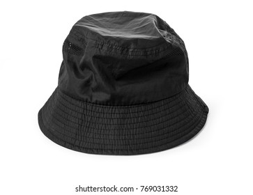 Blank Bucket Hat Color Black On White Background, With Clipping Path