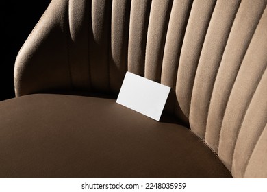 Blank business cards mockup template on a velvet, beige art deco furniture, real photo. Isolated surface to place your design.  - Shutterstock ID 2248035959