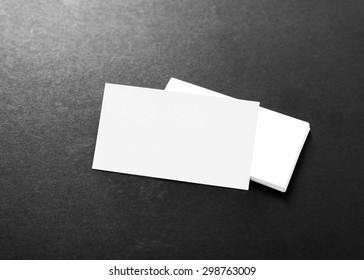 Blank businesscards on black background - Shutterstock ID 298763009