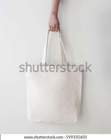 Blank Canvas Tote Bag Design Mockup With Hand Handmade Shopping