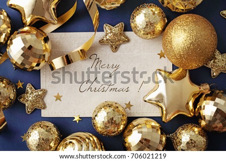 blank card and gold christmas ornaments on navy blue background frame - Navy And Gold Christmas Decorations blank card and gold christmas ornaments on navy blue background frame - Navy And Gold Christmas Decorations