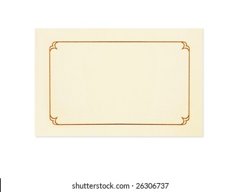 Blank Card, Isolated On White.  Could Be A Place Card, Name Card, Gift Tag, Thank You Or Invitation.