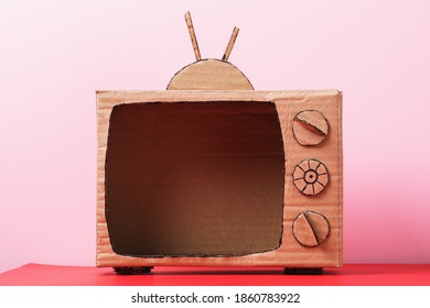 Blank Cardboard Tv On Pink Background Stock Photo (Edit Now) 1860783922