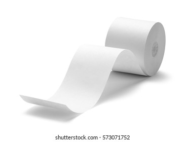 Blank Cash Register Receipt Roll Isolated on White Background.