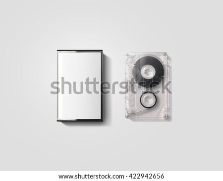 Blank cassette tape box design mockup, isolated, clipping path. Vintage cassete tape case with retro casset mock up. Plastic analog magnetic clear packaging template. Mixtape box cover.