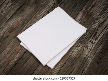 Blank Catalog, Magazines,book Mock Up On Wood Background