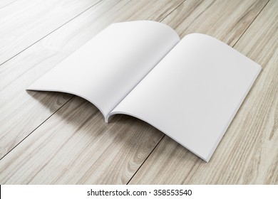 Blank Catalog, Magazines,book Mock Up On Wood Background