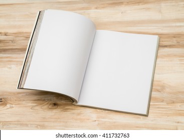 Blank Catalog, Magazines,book Mock Up On Wood Background