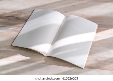 Blank Catalog, Magazines,book Mock Up On Wood Background.