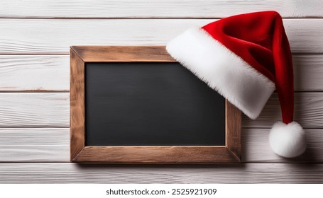 Blank Chalkboard with Santa Hat for Customizable Holiday Messages - Powered by Shutterstock