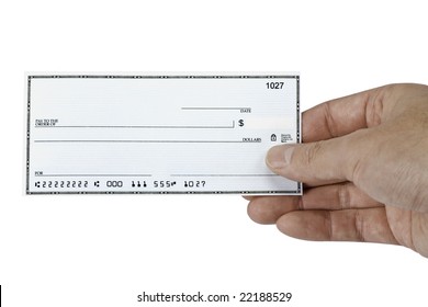 A Blank Check Held In A Man's Hand.