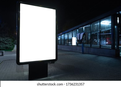 Blank Citylight For Advertising At The City Around, Copyspace For Your Text, Image, Design. Media Marketing, Ads, Promo Announcement, Commercial Propose Or Message. Banner, Template White.