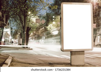 Blank Citylight For Advertising At The City Around, Copyspace For Your Text, Image, Design. Media Marketing, Ads, Promo Announcement, Commercial Propose Or Message. Banner, Template White.