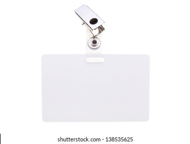 Blank Clip On Name Tag With Copy Space Isolated On White.