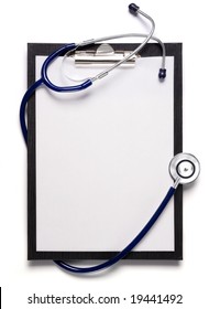 blank clipboard and modern stethoscope  space for messages