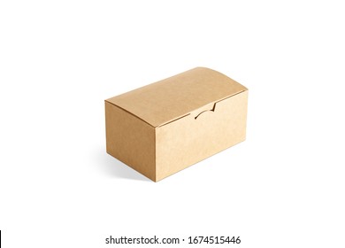 Blank closed craft box mockup, side view. Empty cardboard package for take away delivery with nuggets or fries mock up, isolated. Clear disposable carry pack with lunch or dessert mokcup template.