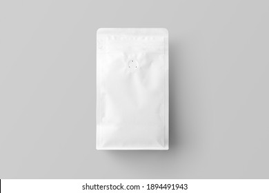 Blank coffee packaging, top view on a white background, coffee packaging mockup with empty space to display your branding design.
