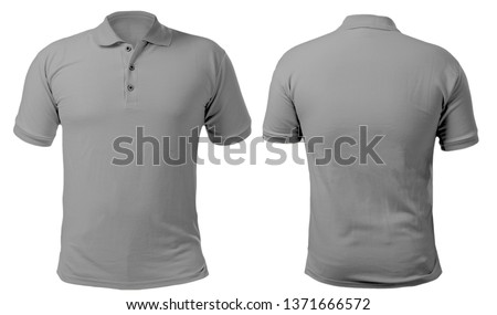 Blank collared shirt mock up template, front and back view, isolated on white, plain gray t-shirt mockup. Polo tee design presentation for print.