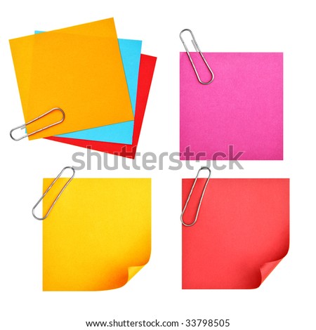 Blank colorful papers with clip isolated over white background