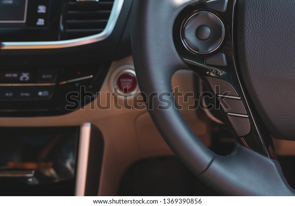 blank command control button on steering wheel of\
modern vehicle car