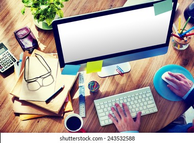 Blank Computer Desktop Home Office Man Working Concept