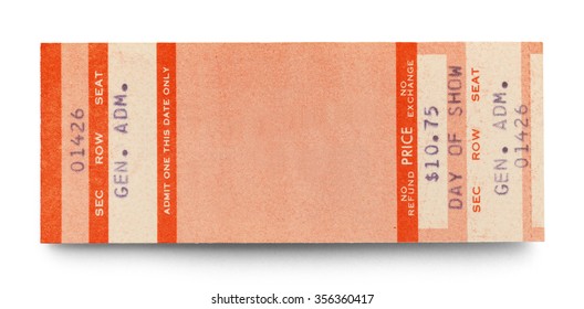 Blank Concert Ticket With Copy Space Isolated On A White Background.