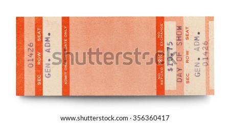 Blank Concert Ticket With Copy Space Isolated on a White Background.