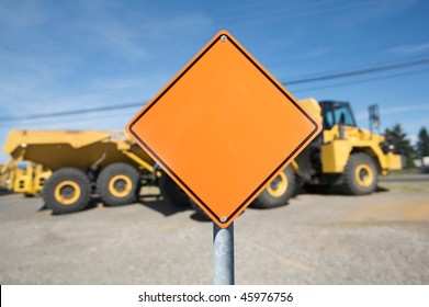 Blank Construction Sign Against Construction Site